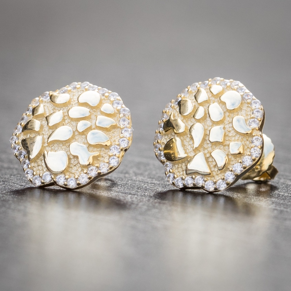 Ice Out Nugget Stud Screw Back Earrings For Men